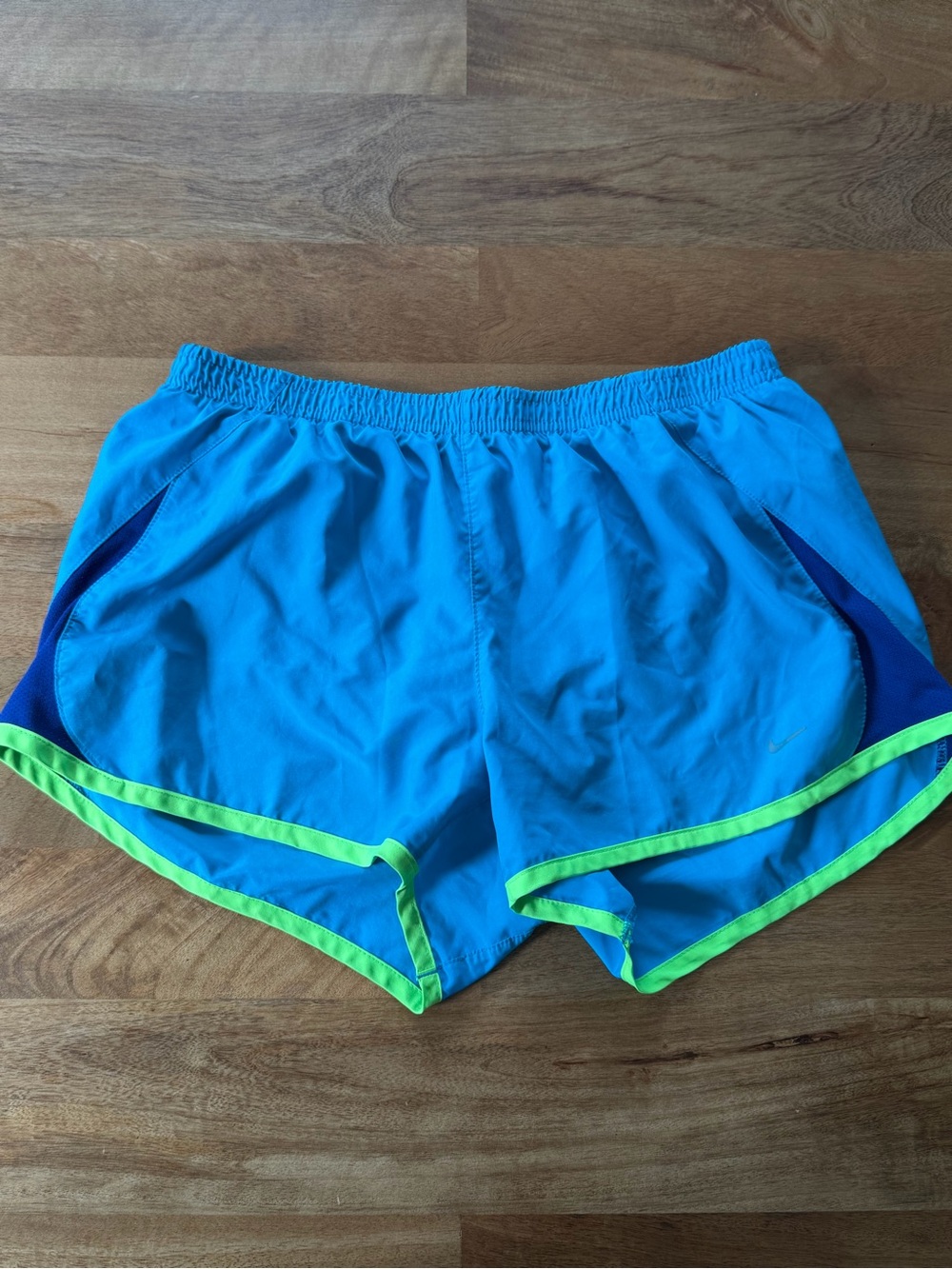 Nike Bright Blue Running Shorts w/ Neon Green Trim and Inner Liner - Size Medium